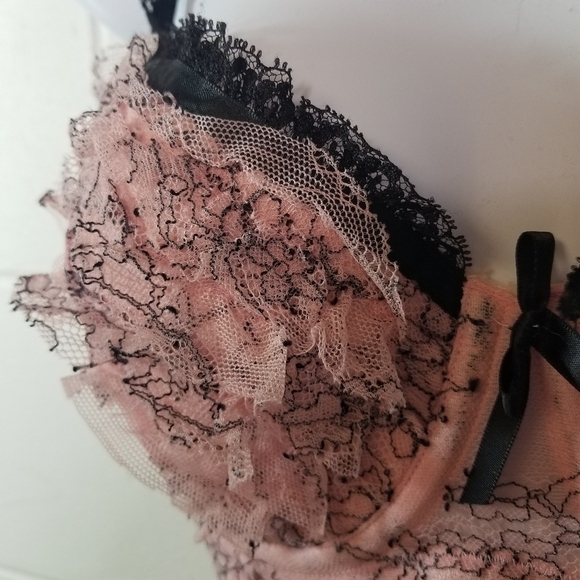 Cacique pink black mesh bustier corset coquette romantic pretty - Picture 6 of 10